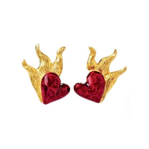 din21agg, Drachenfels Ohrclipstecker, Inferno, goldplattiert, roter Brandlack