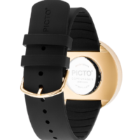 PICTO Herrenuhr 43387-0120g Edelstahl vergoldet 40mm, Lederarmband,schwarz – Bild 4