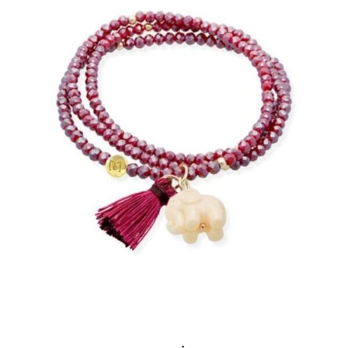 Bracelet, ZEN BURGUNDY mit Elefant, 925 Sterlingsilber vergoldet, 91168ue